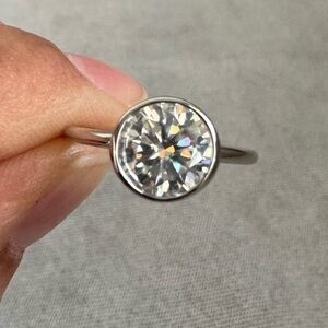 Round Moissanite Sterling Silver Ring